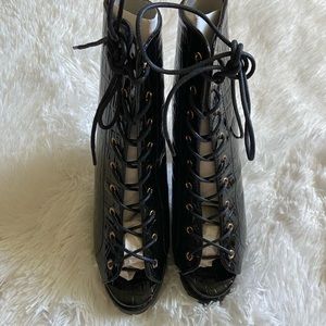 Chunky cut laced up booties